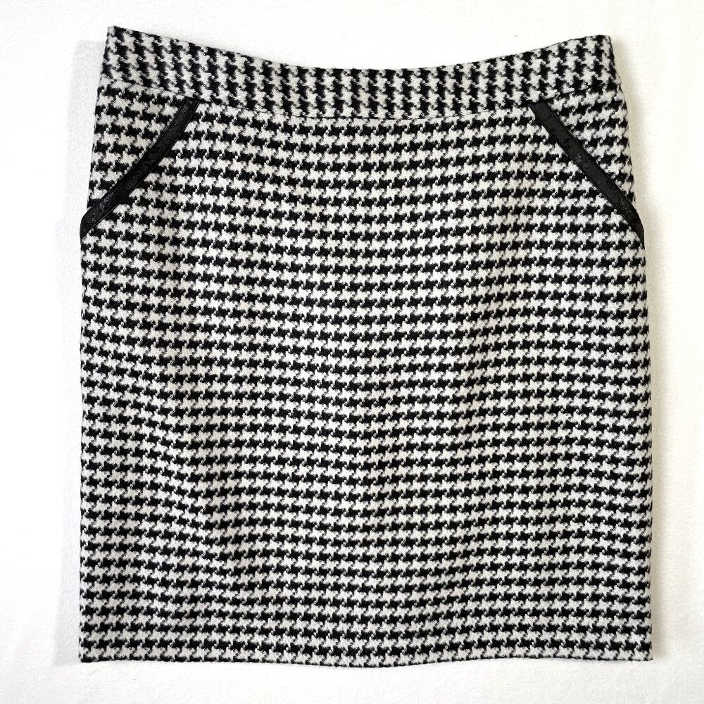 Amanda & Chelsea Houndstooth Plaid Pencil Skirt Black White Knee Length Size 10